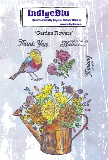 Garden Flowers A6 Red Rubber Stamp